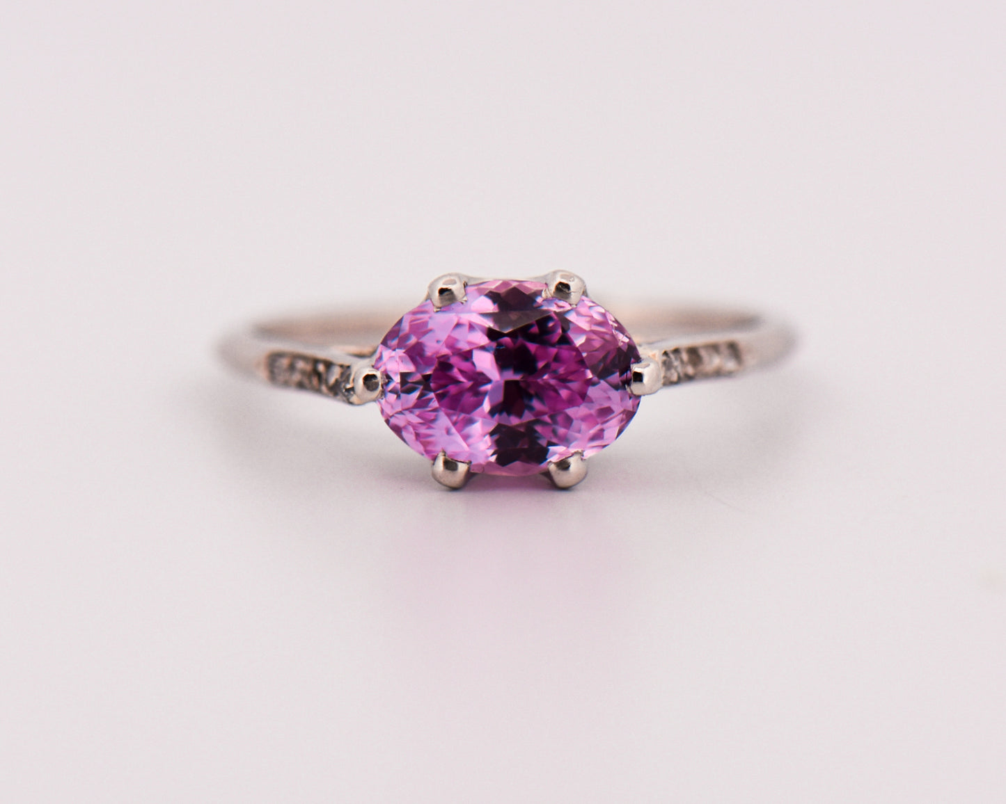 Antique Engagement Ring with East-West Oval Pink Sapphire