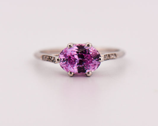 Antique Engagement Ring with East-West Oval Pink Sapphire