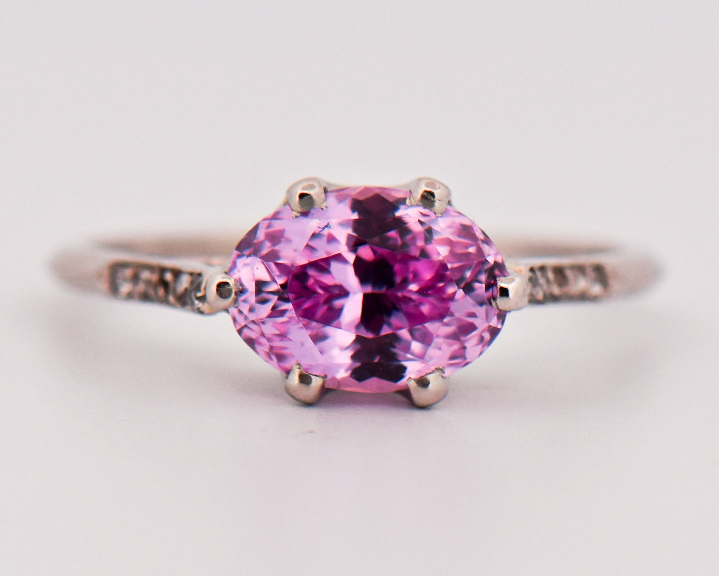 Antique Engagement Ring with East-West Oval Pink Sapphire
