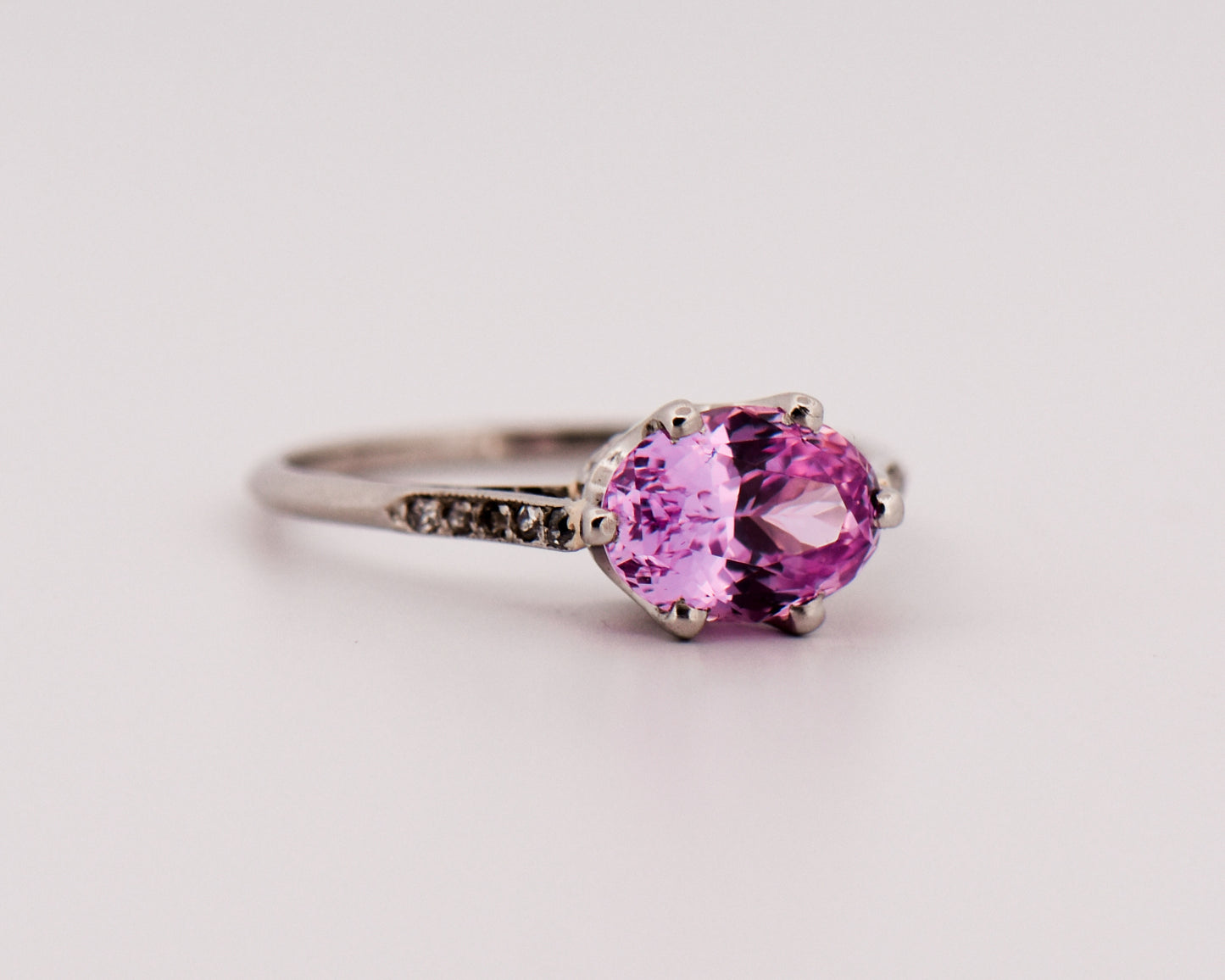 Antique Engagement Ring with East-West Oval Pink Sapphire