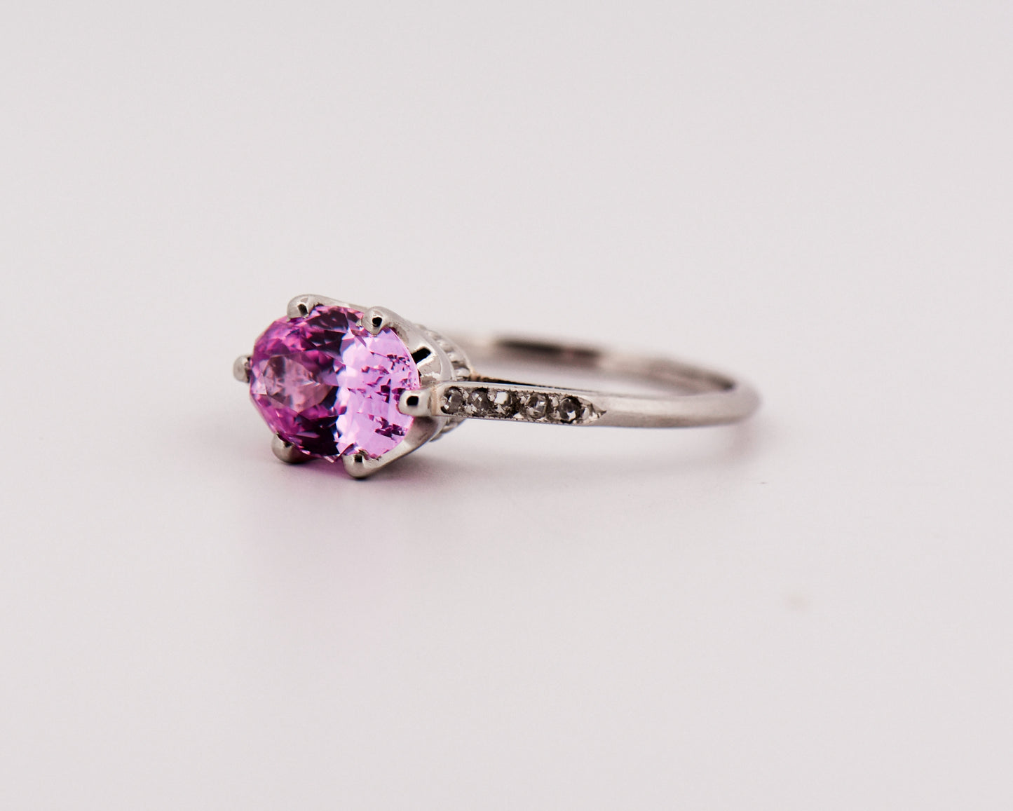 Antique Engagement Ring with East-West Oval Pink Sapphire