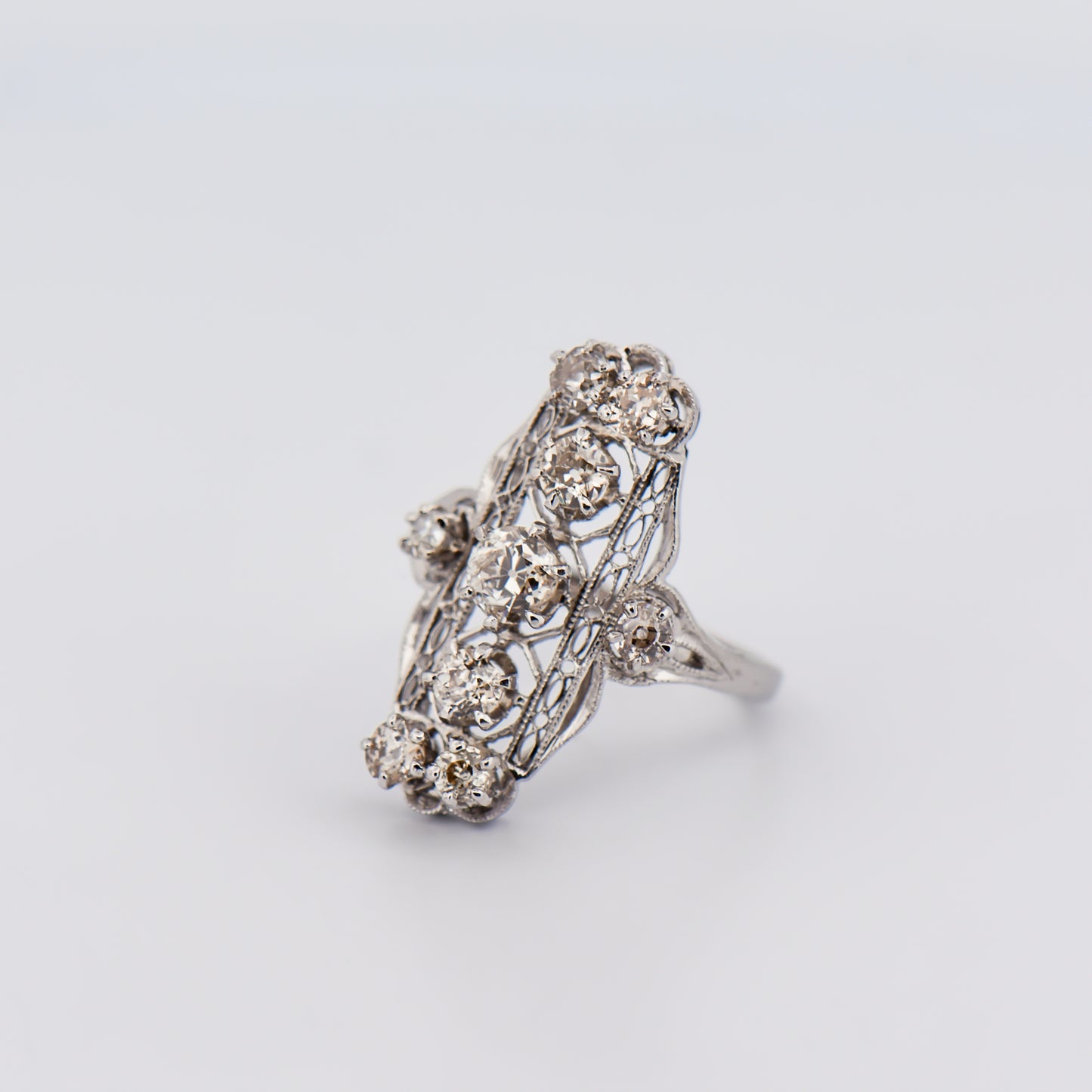 Antique Platinum Diamond Filigree Ring