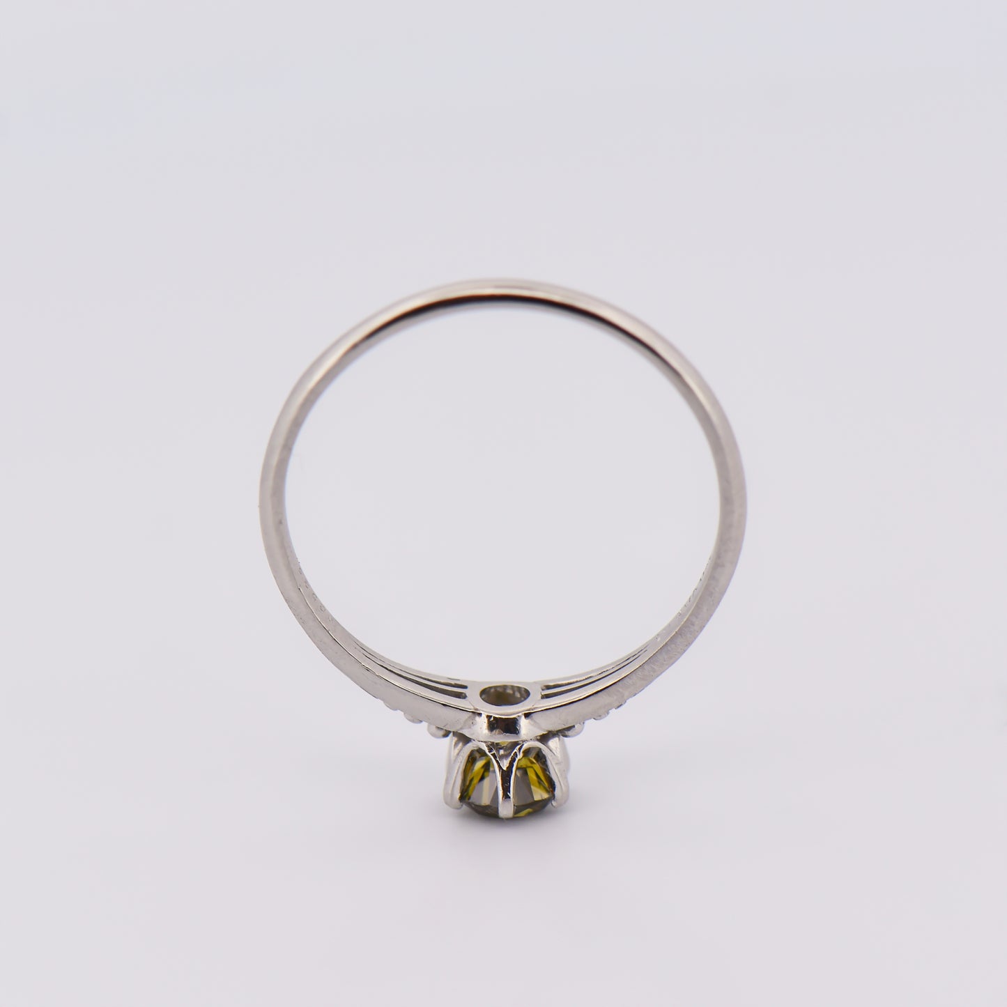 Antique Platinum Solitaire Ring with Olive Green Diamond