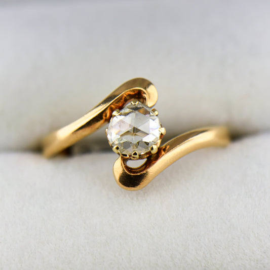 Antique Rose Cut Diamond Rose Gold Bypass Engagement Ring