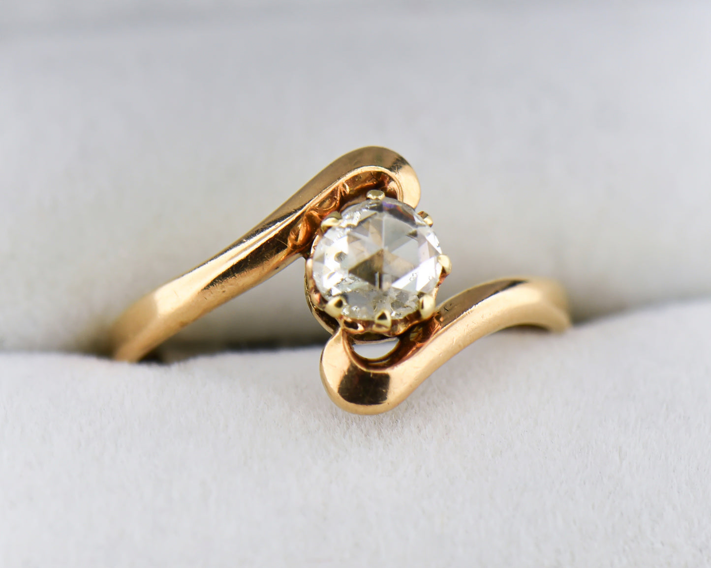 Antique Rose Cut Diamond Rose Gold Bypass Engagement Ring