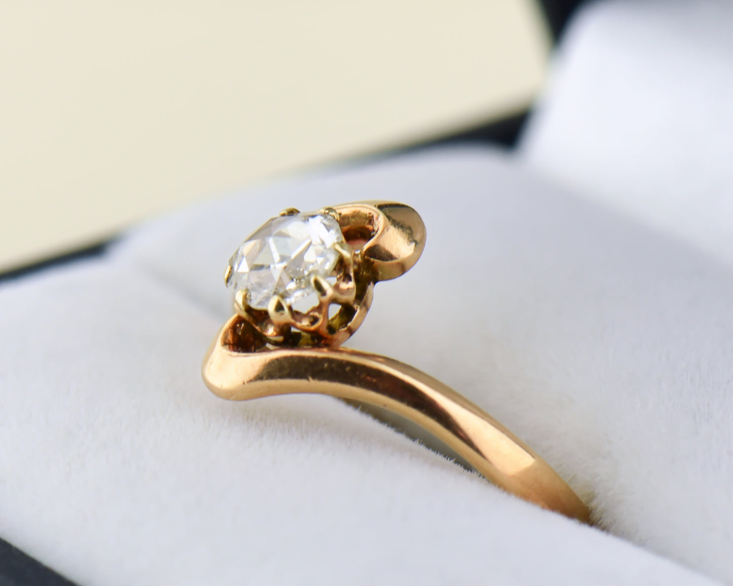 Antique Rose Cut Diamond Rose Gold Bypass Engagement Ring