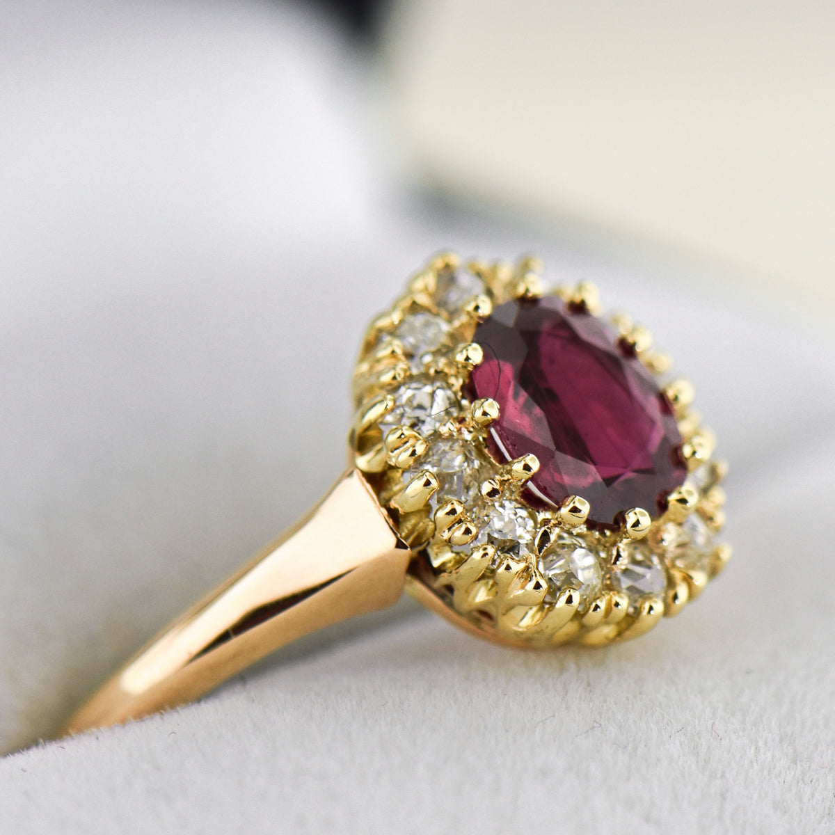 Victorian Gold Ruby & Diamond Halo Engagement Ring