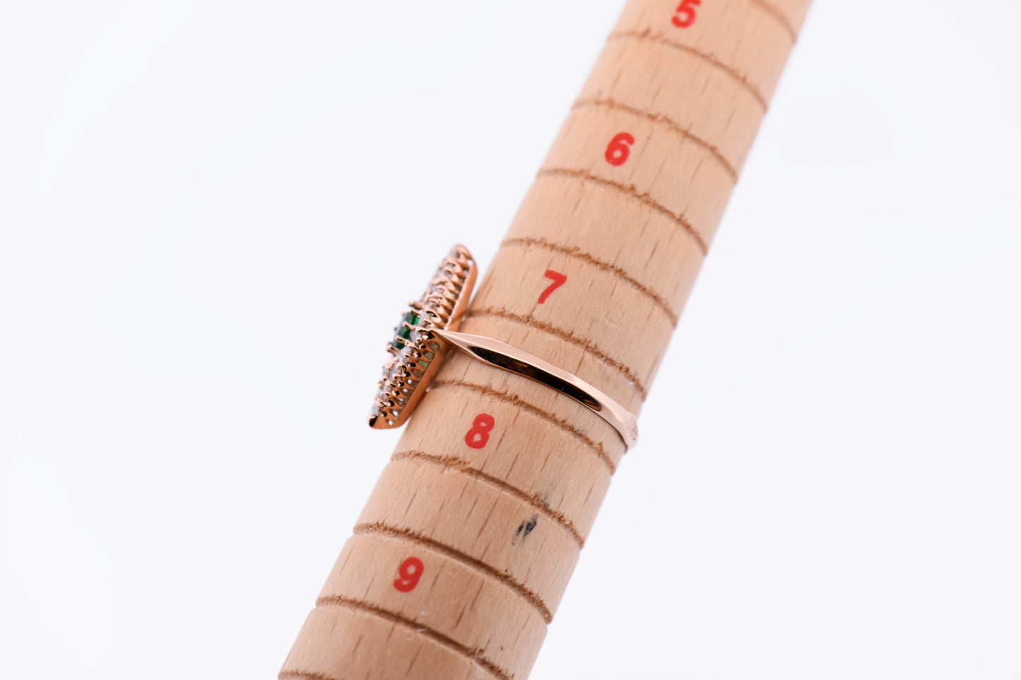 Antique Russian Red Gold Navette Ring with Emerald & Rose Cut Diamonds