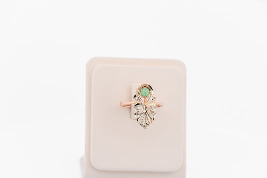 Antique Russian Rose Gold Cabochon Emerald & Diamond Ring