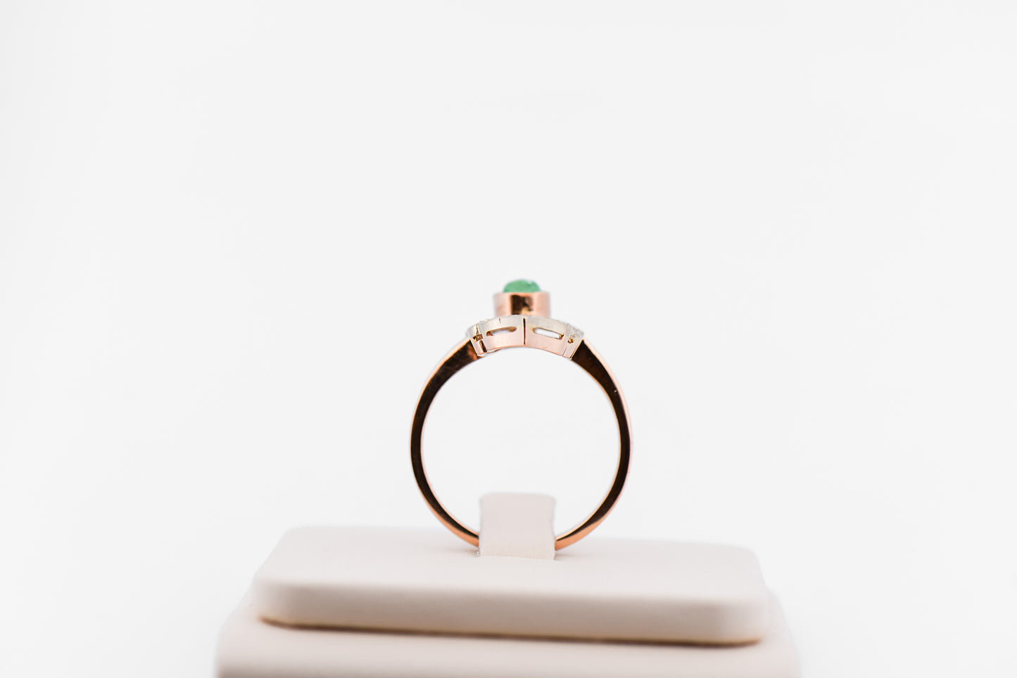 Antique Russian Rose Gold Cabochon Emerald & Diamond Ring