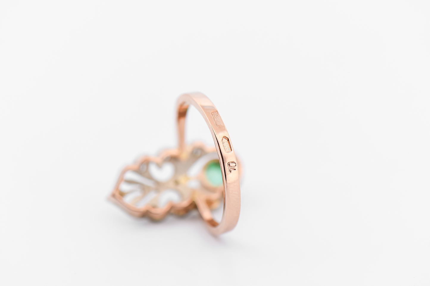 Antique Russian Rose Gold Cabochon Emerald & Diamond Ring