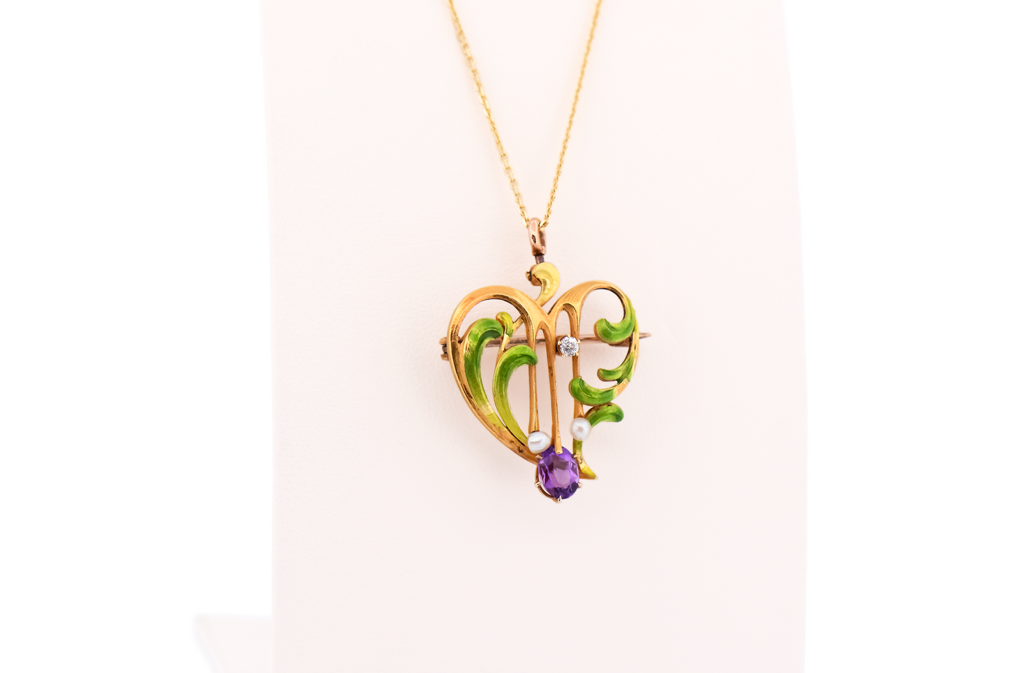 Antique Suffragette Necklace with Amethyst, Pearls & Enamel by Krementz