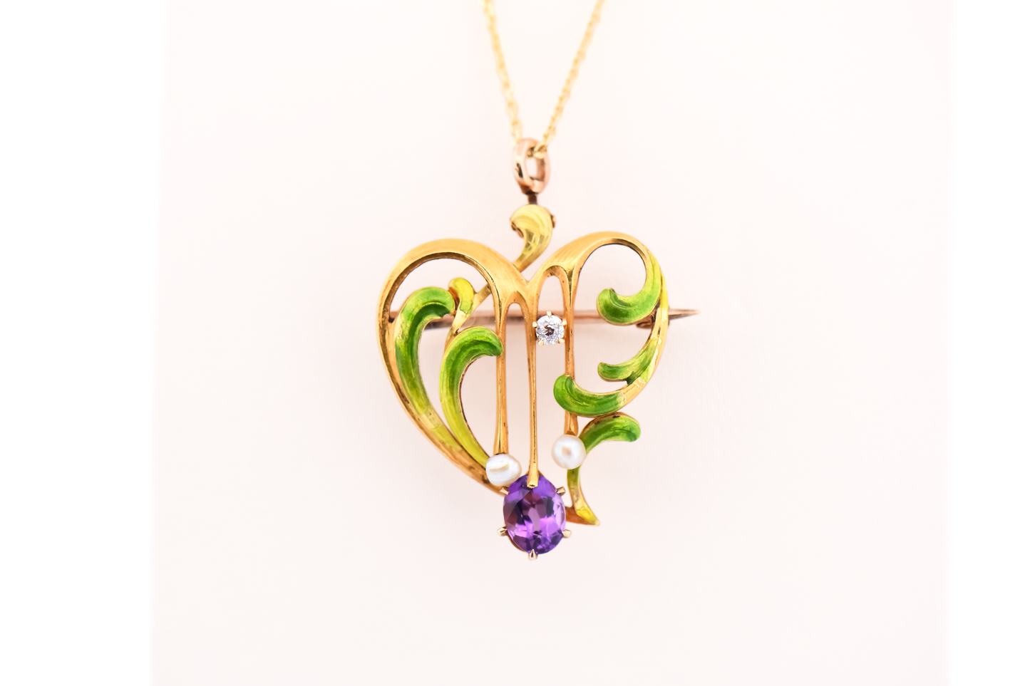Antique Suffragette Necklace with Amethyst, Pearls & Enamel by Krementz