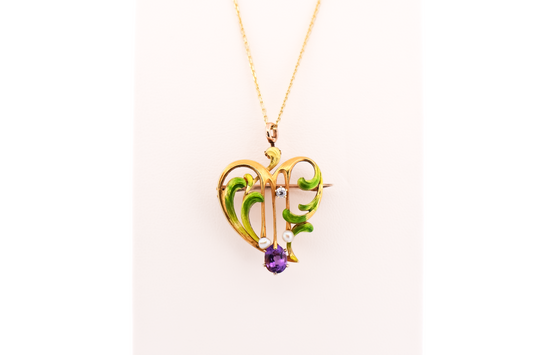 Antique Suffragette Necklace with Amethyst, Pearls & Enamel by Krementz