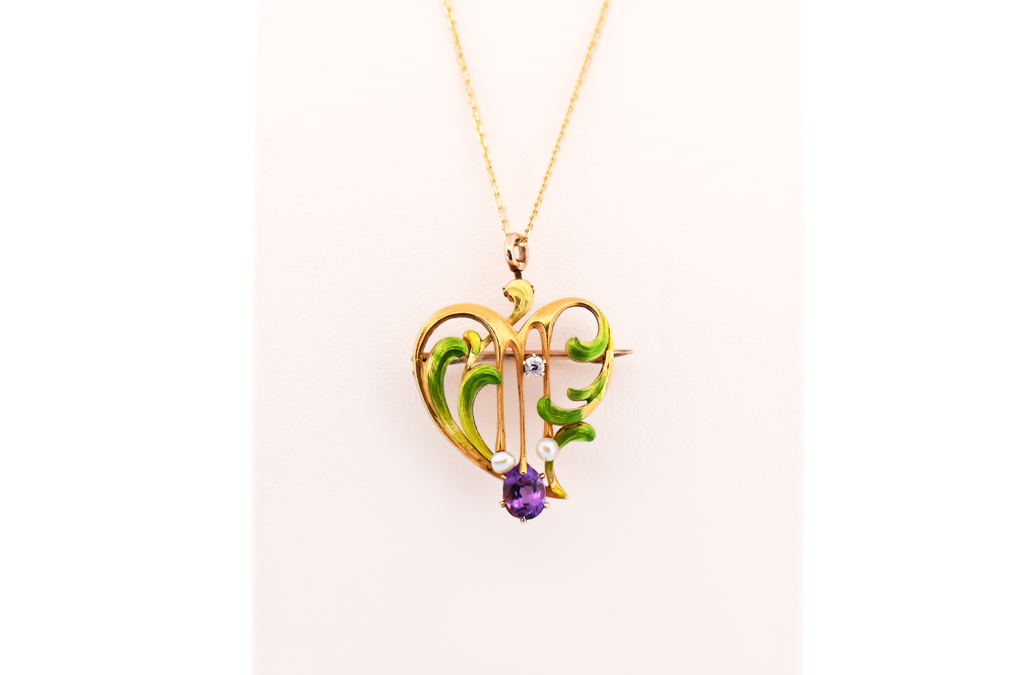 Antique Suffragette Necklace with Amethyst, Pearls & Enamel by Krementz