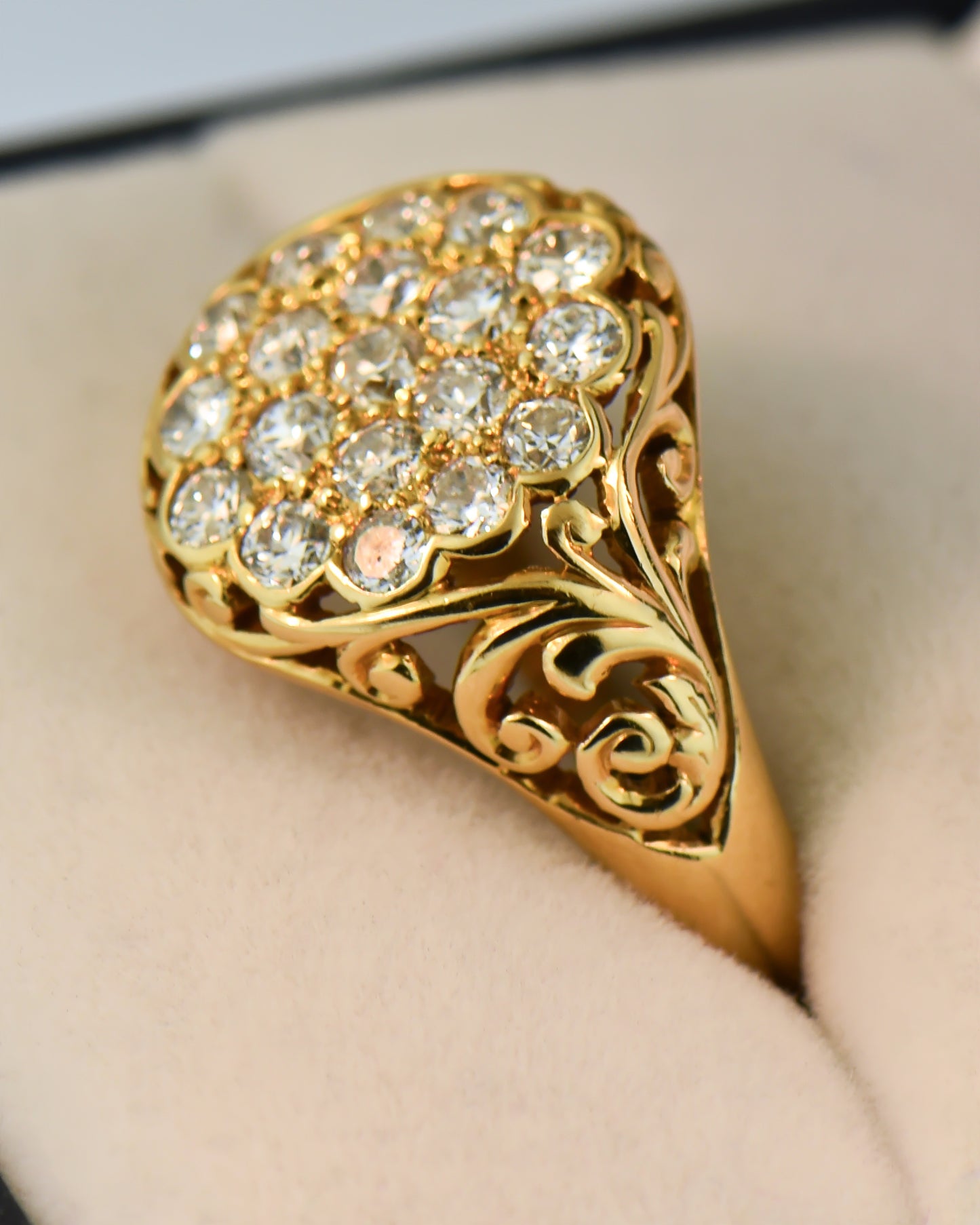 Antique Unisex 18k Gold & Old Euro Cut Diamond Cluster Ring
