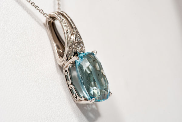 Stunning Cushion Cut Aquamarine Pendant