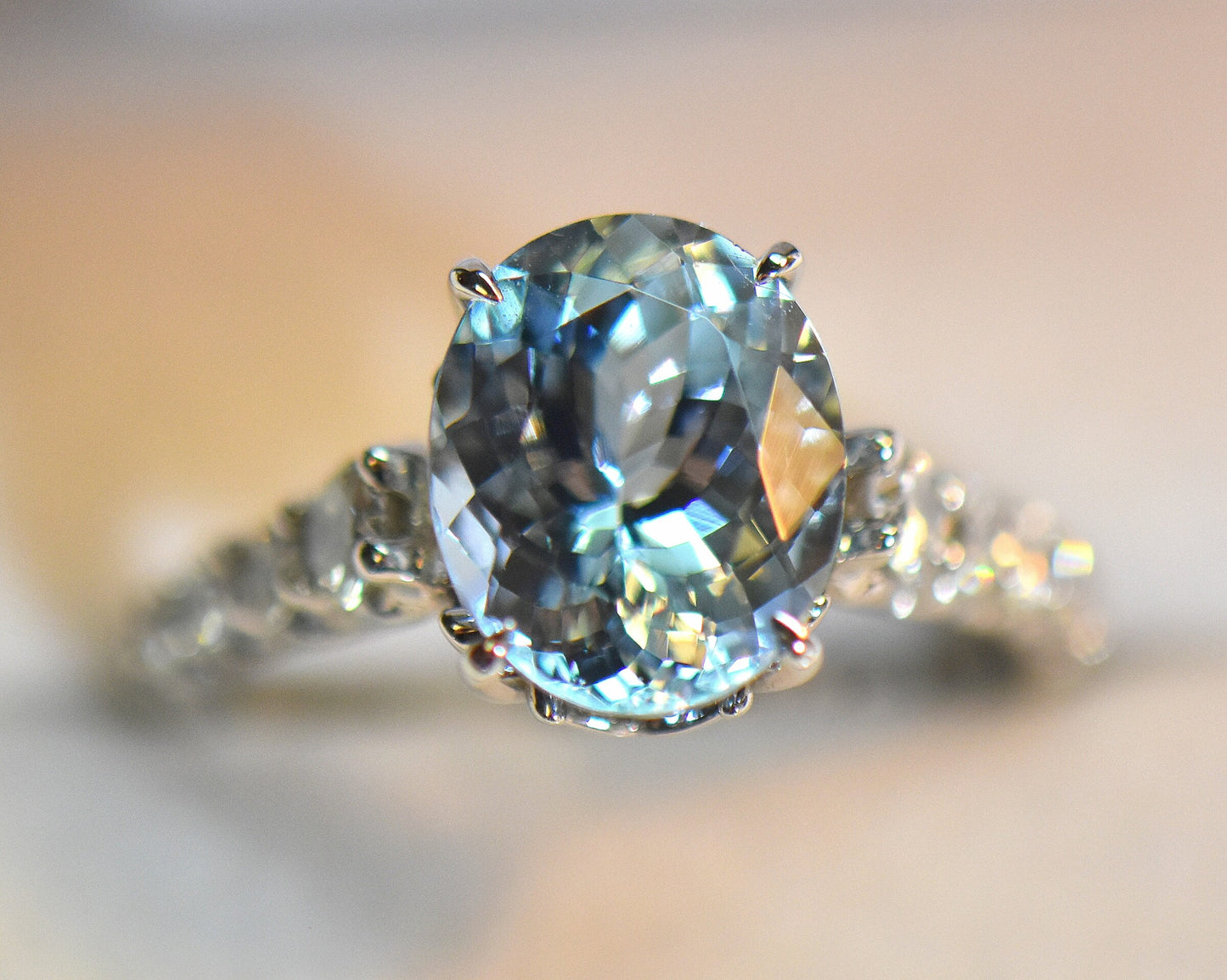 Oval Aquamarine & Diamond Engagement Ring- Top Color!