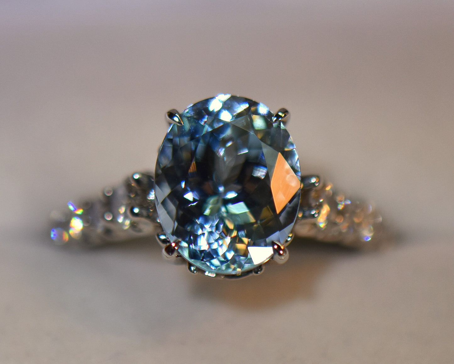 Oval Aquamarine & Diamond Engagement Ring- Top Color!