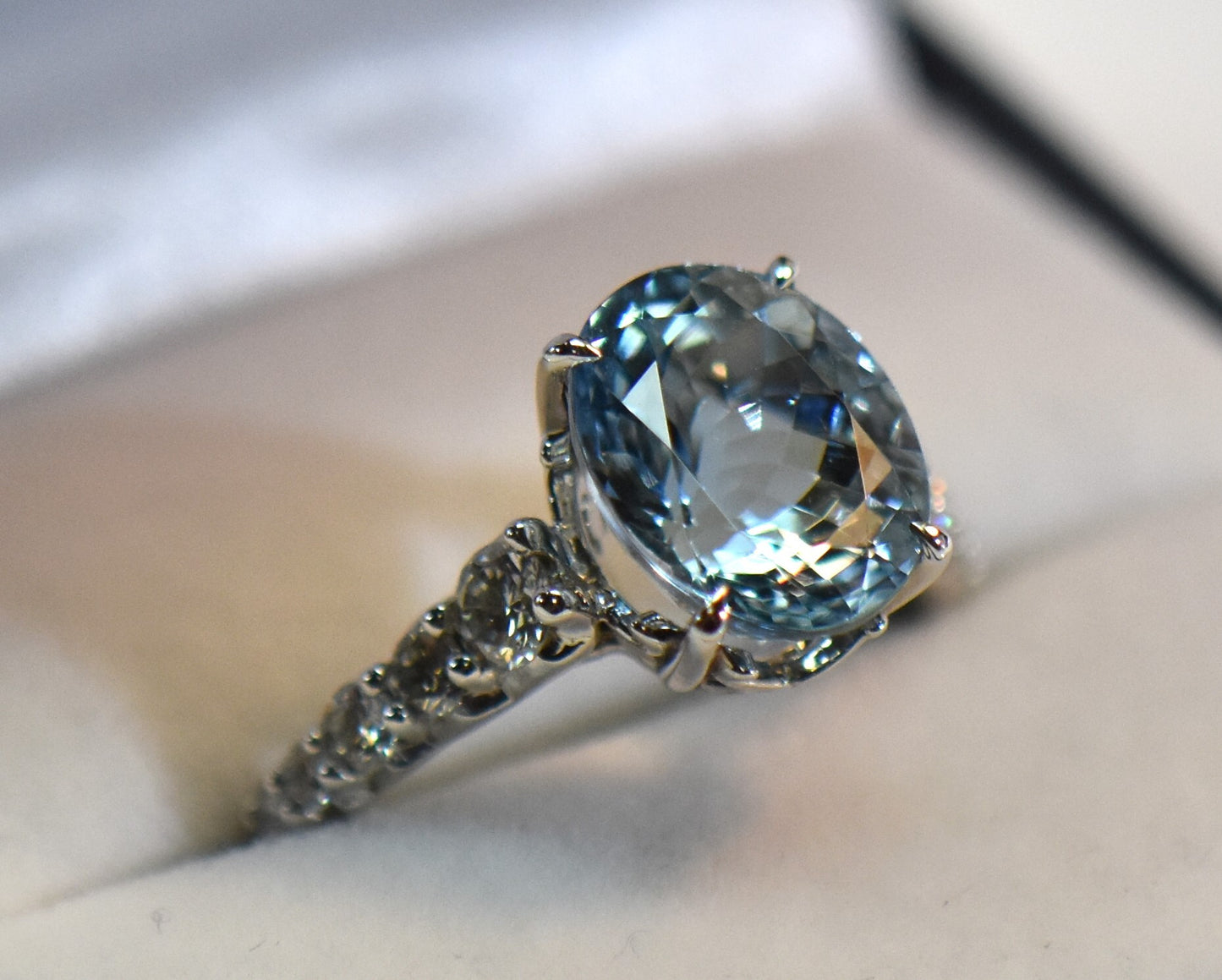 Oval Aquamarine & Diamond Engagement Ring- Top Color!