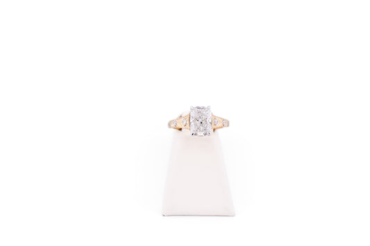 Architectural Engagement Ring with 3ct Cushion Lab Diamond in Yellow Gold