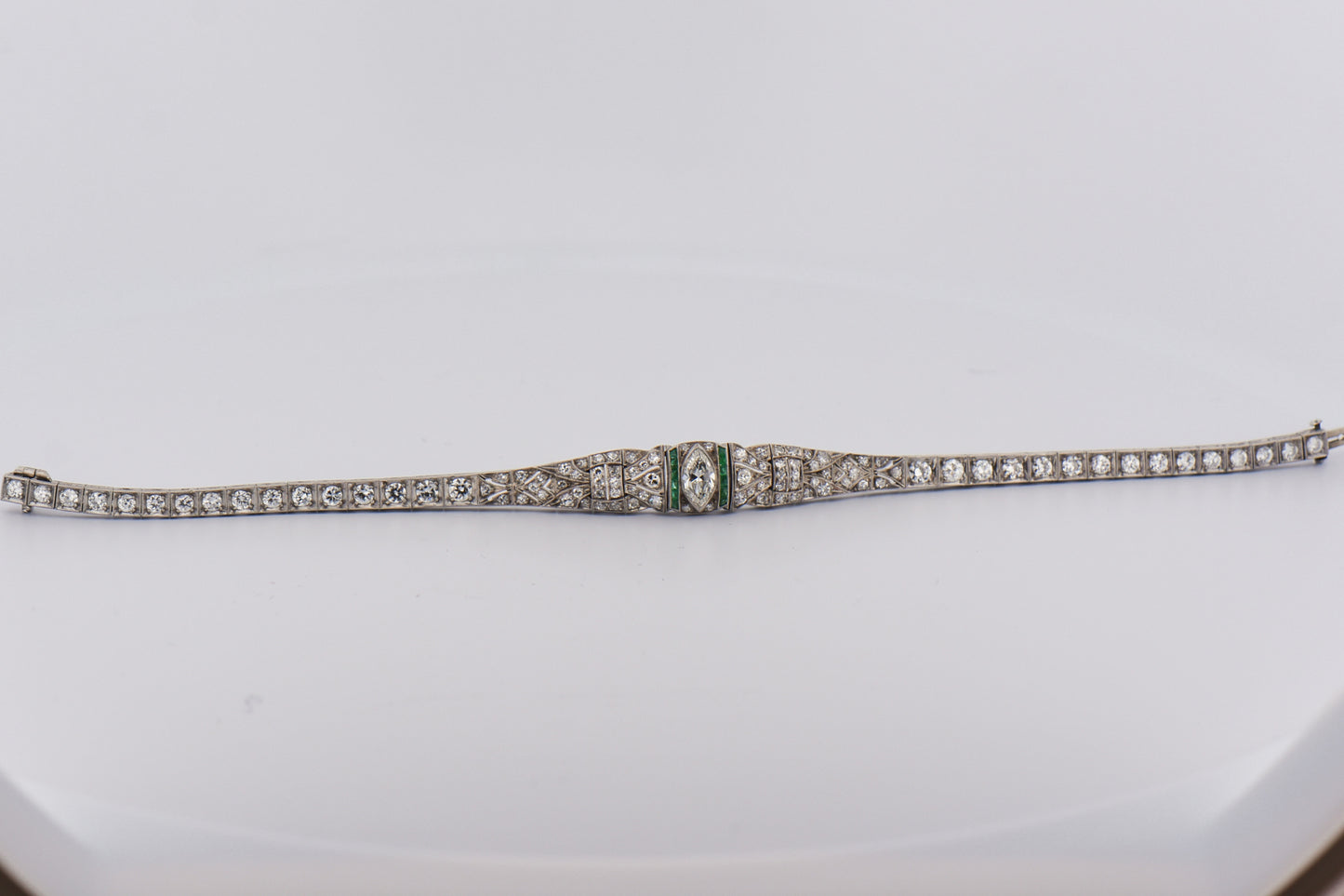 Platinum Marquise Diamond & Emerald Art Deco Bracelet