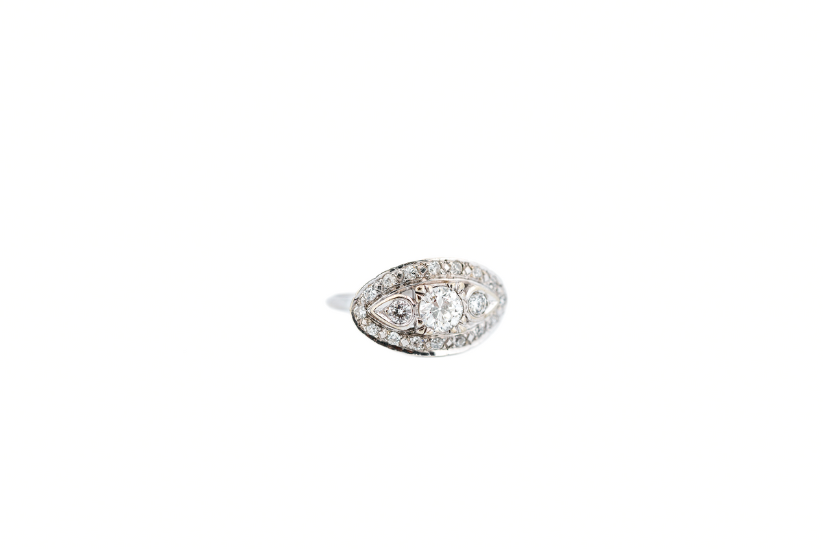 Art Deco Diamond 3-Stone Engagement Ring "Princess" or "Boat" Ring