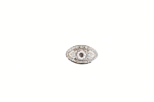 Art Deco Diamond 3-Stone Engagement Ring "Princess" or "Boat" Ring