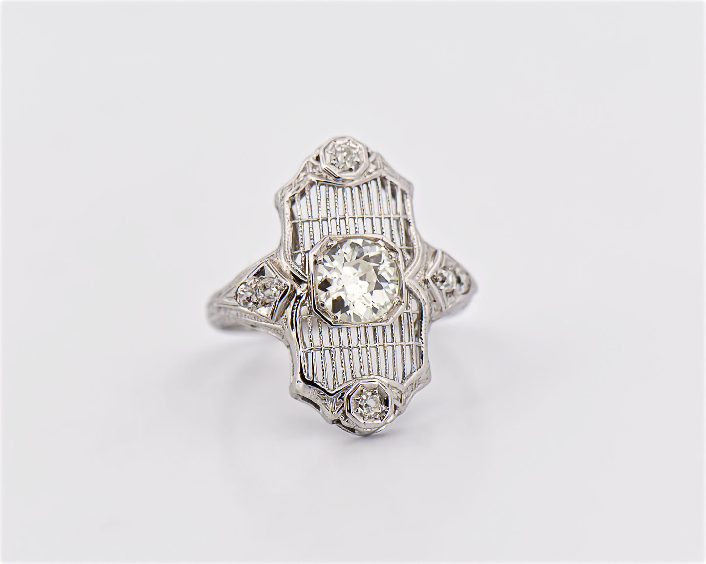 Art Deco Diamond Grille Ring in 18k White Gold