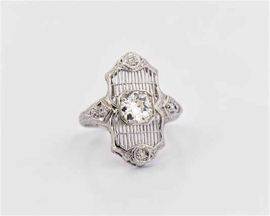 Art Deco Diamond Grille Ring in 18k White Gold