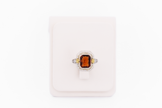 Art Deco Die-Struck Filigree Ring with Octagonal Citrine & Pearls