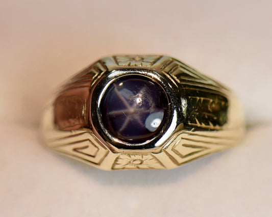 Art Deco Navy Blue Star Spinel Ring
