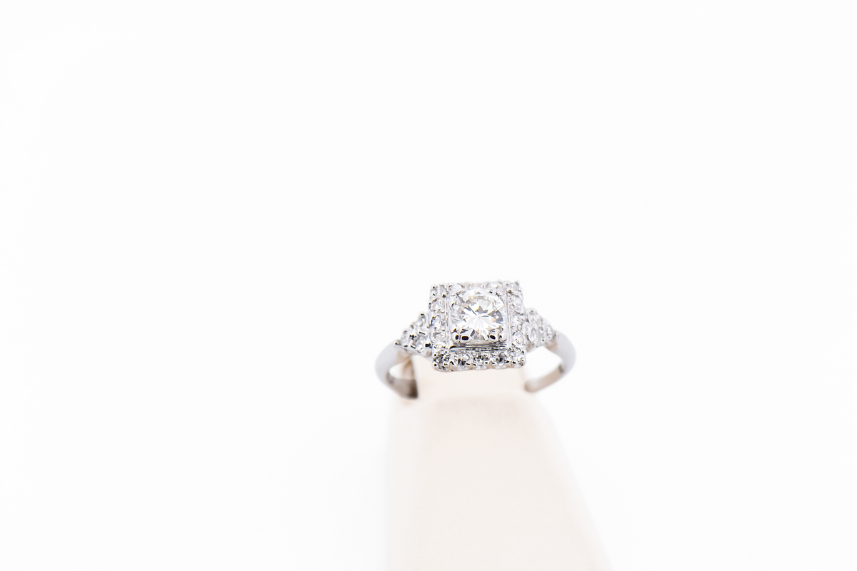 Art Deco Square Halo Engagement Ring with Old European Cut Diamond Center