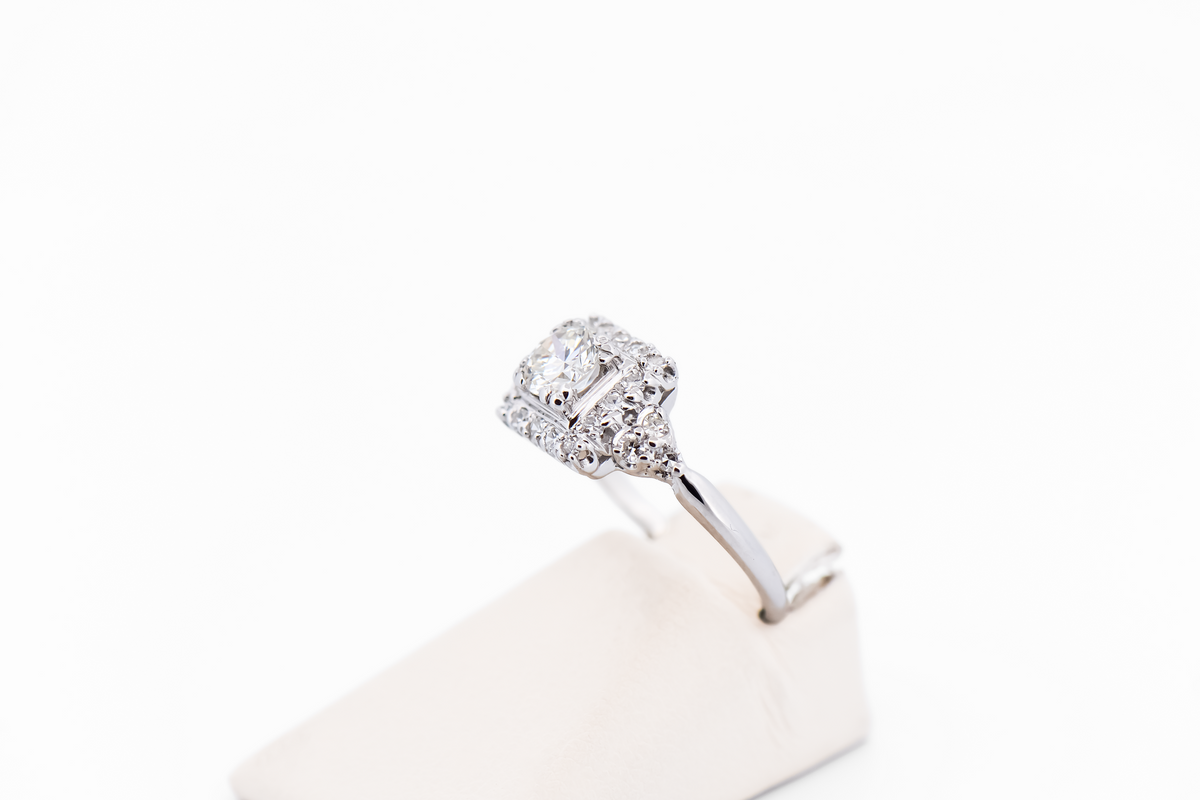 Art Deco Square Halo Engagement Ring with Old European Cut Diamond Center