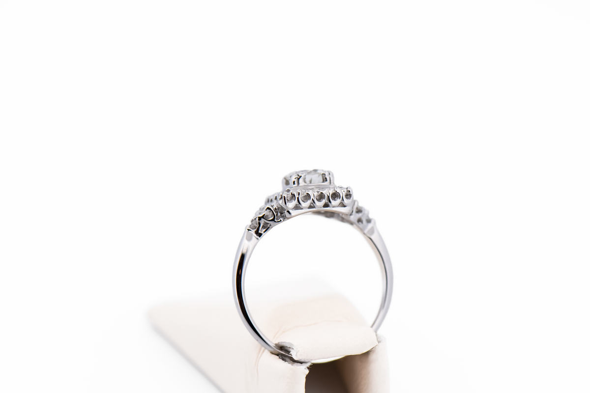 Art Deco Square Halo Engagement Ring with Old European Cut Diamond Center