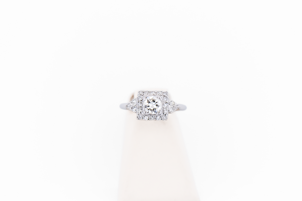 Art Deco Square Halo Engagement Ring with Old European Cut Diamond Center