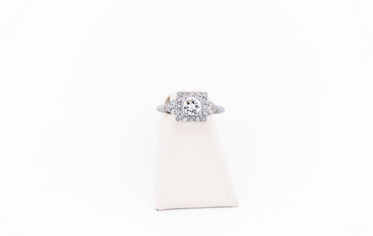 Art Deco Square Halo Engagement Ring with Old European Cut Diamond Center