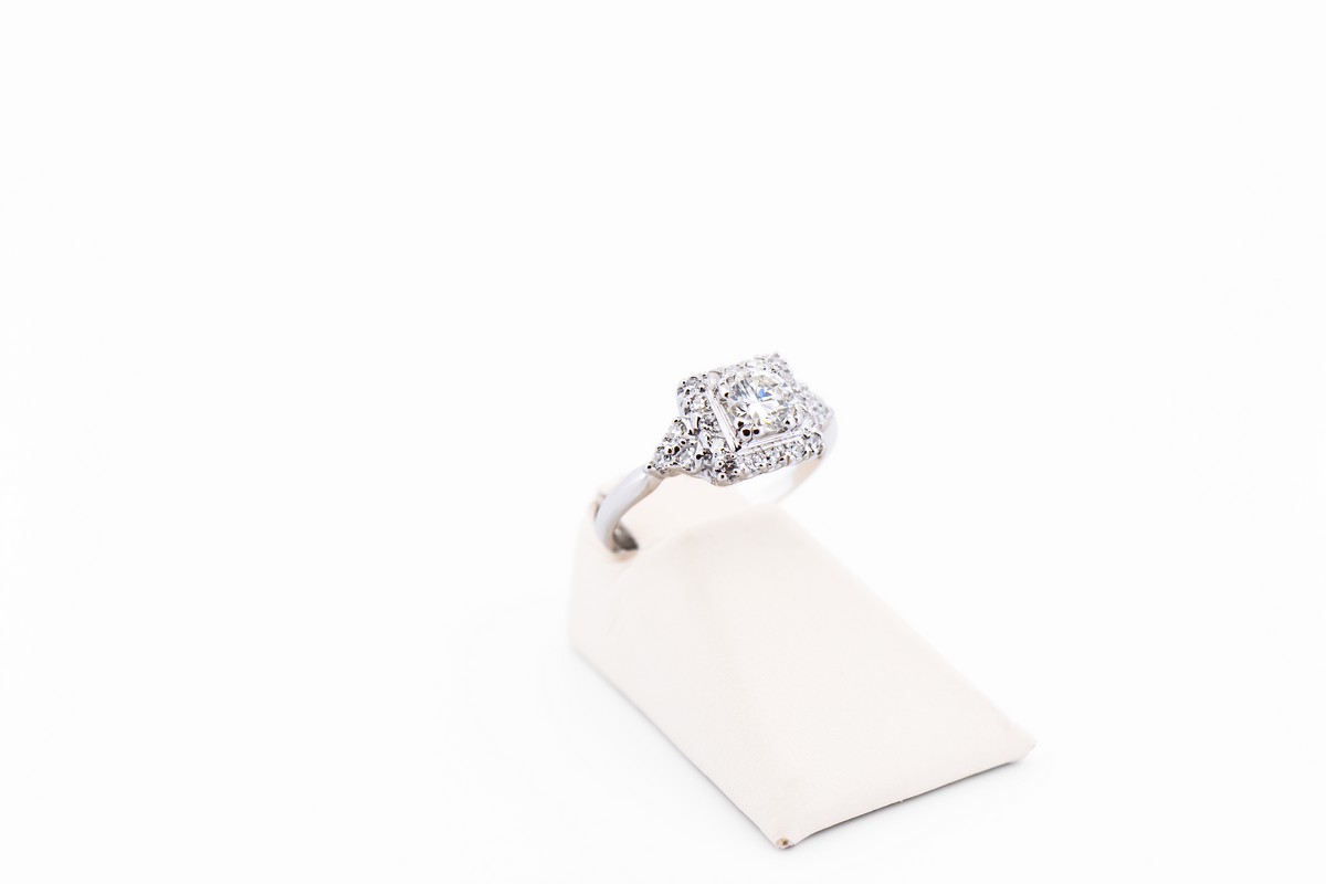 Art Deco Square Halo Engagement Ring with Old European Cut Diamond Center