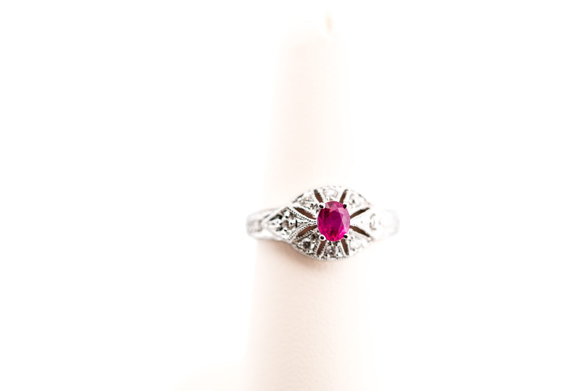 Art Deco Style Engagement Ring with Ruby & Diamonds