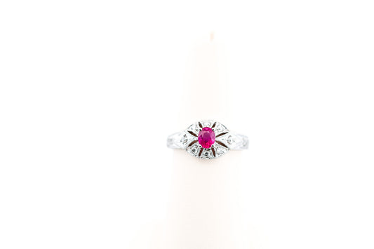 Art Deco Style Engagement Ring with Ruby & Diamonds