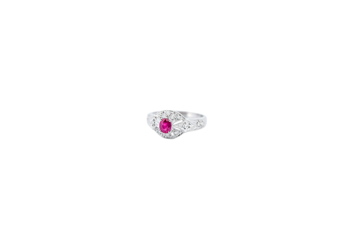 Art Deco Style Engagement Ring with Ruby & Diamonds