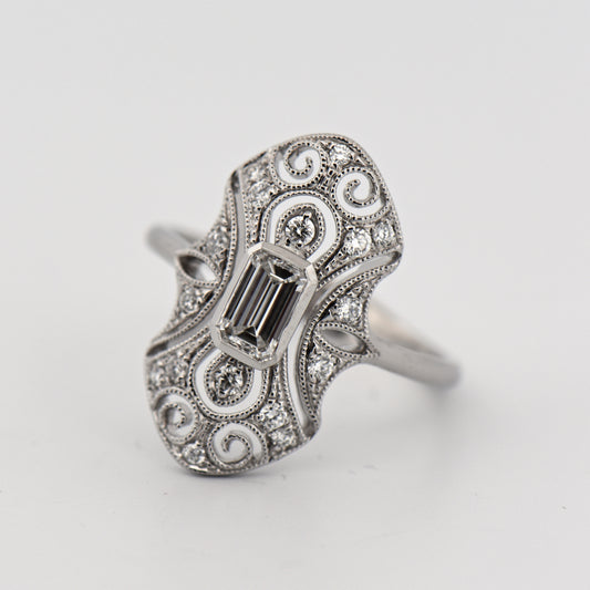 Art Deco Style Ring with Emerald Cut Diamond