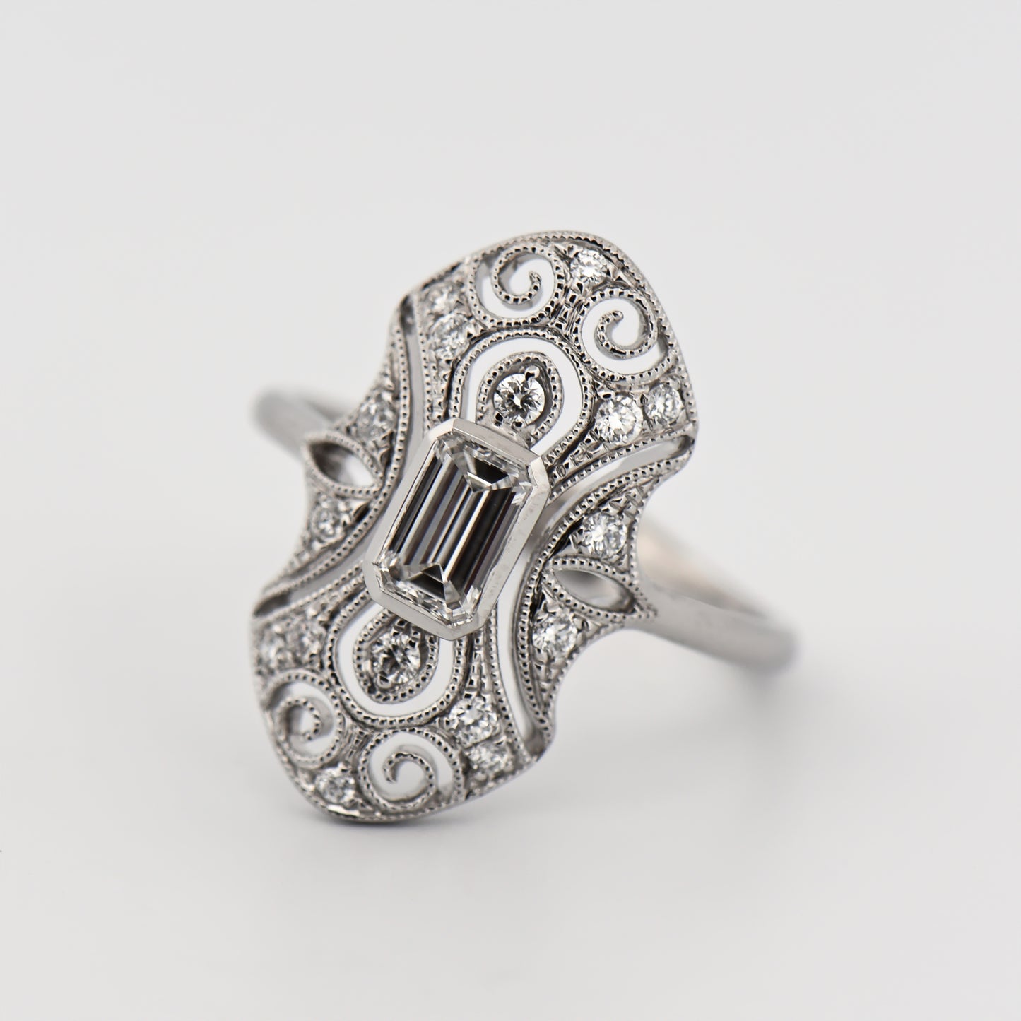 Art Deco Style Ring with Emerald Cut Diamond