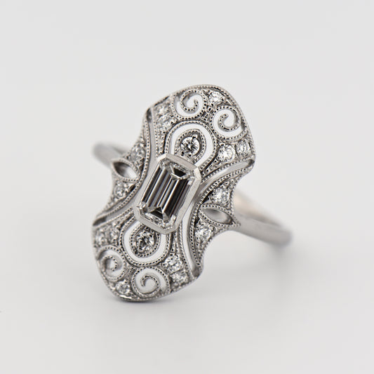 Art Deco Style Ring with Emerald Cut Diamond