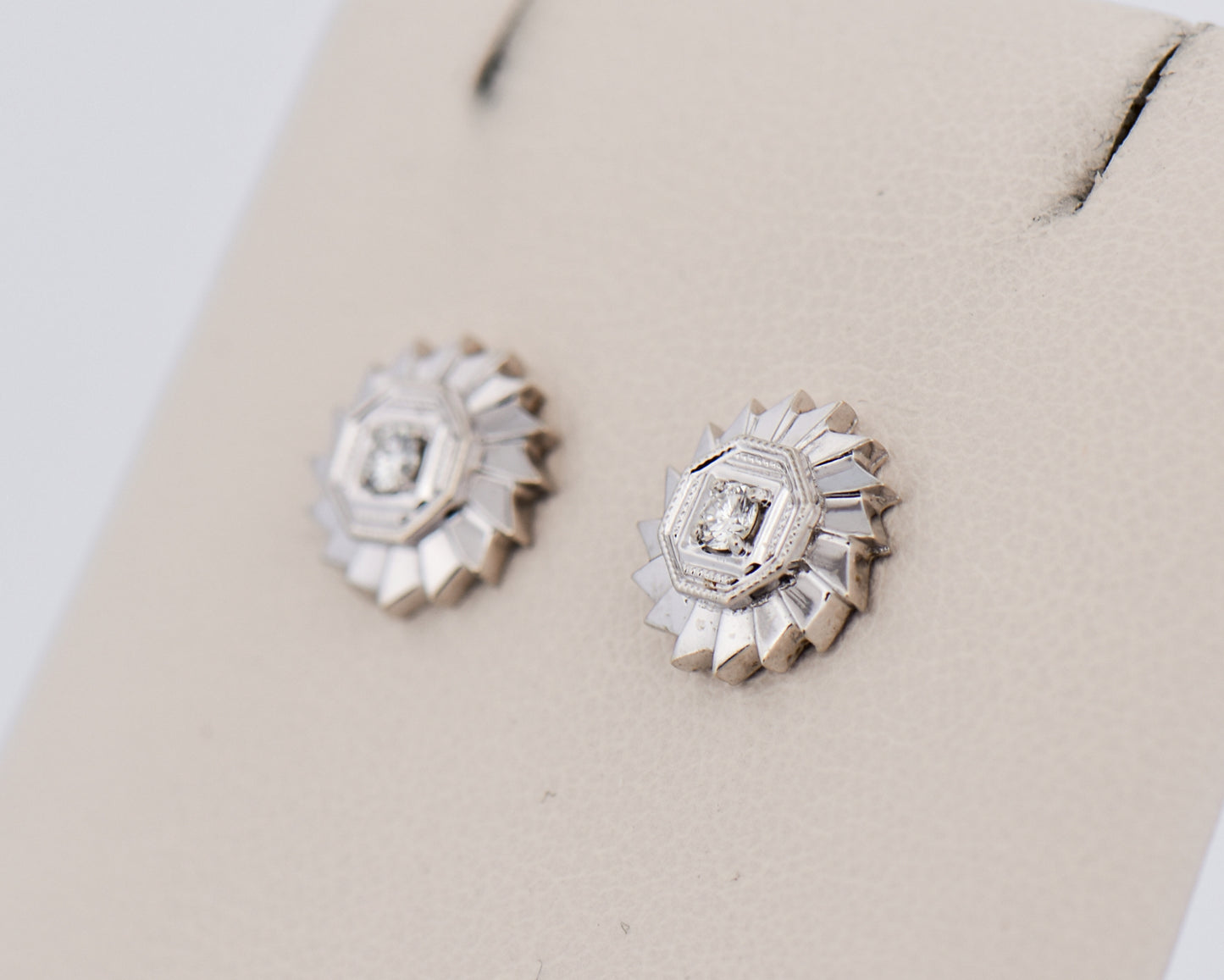 Art Deco White Gold & Diamond Sunburst Earrings