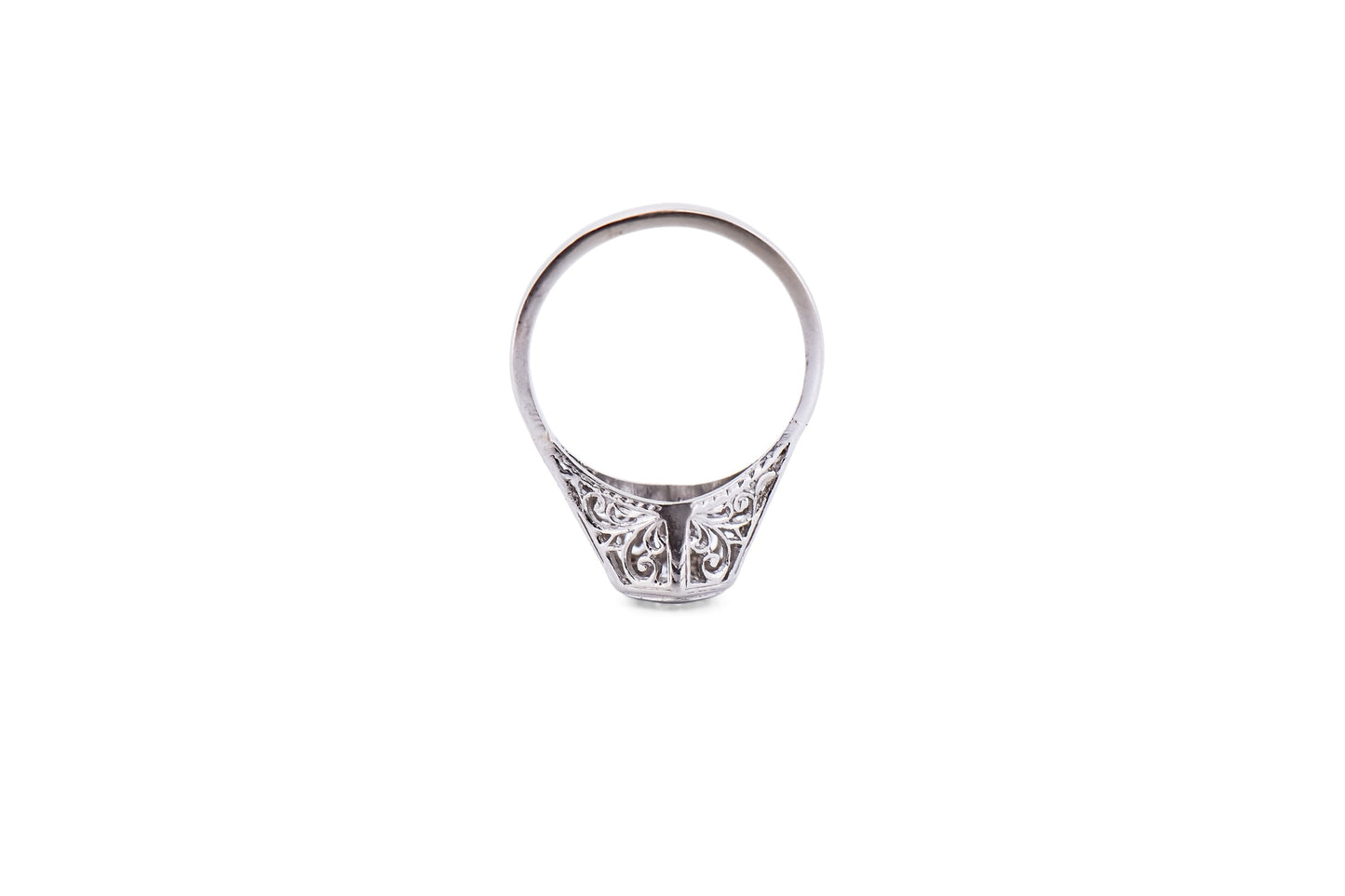 Art Deco White Gold Hexagonal Engagement Ring with Old European Cut Diamond