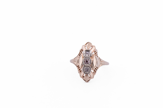 Art Deco Yellow Gold Dinner Ring with Champagne & White Diamonds