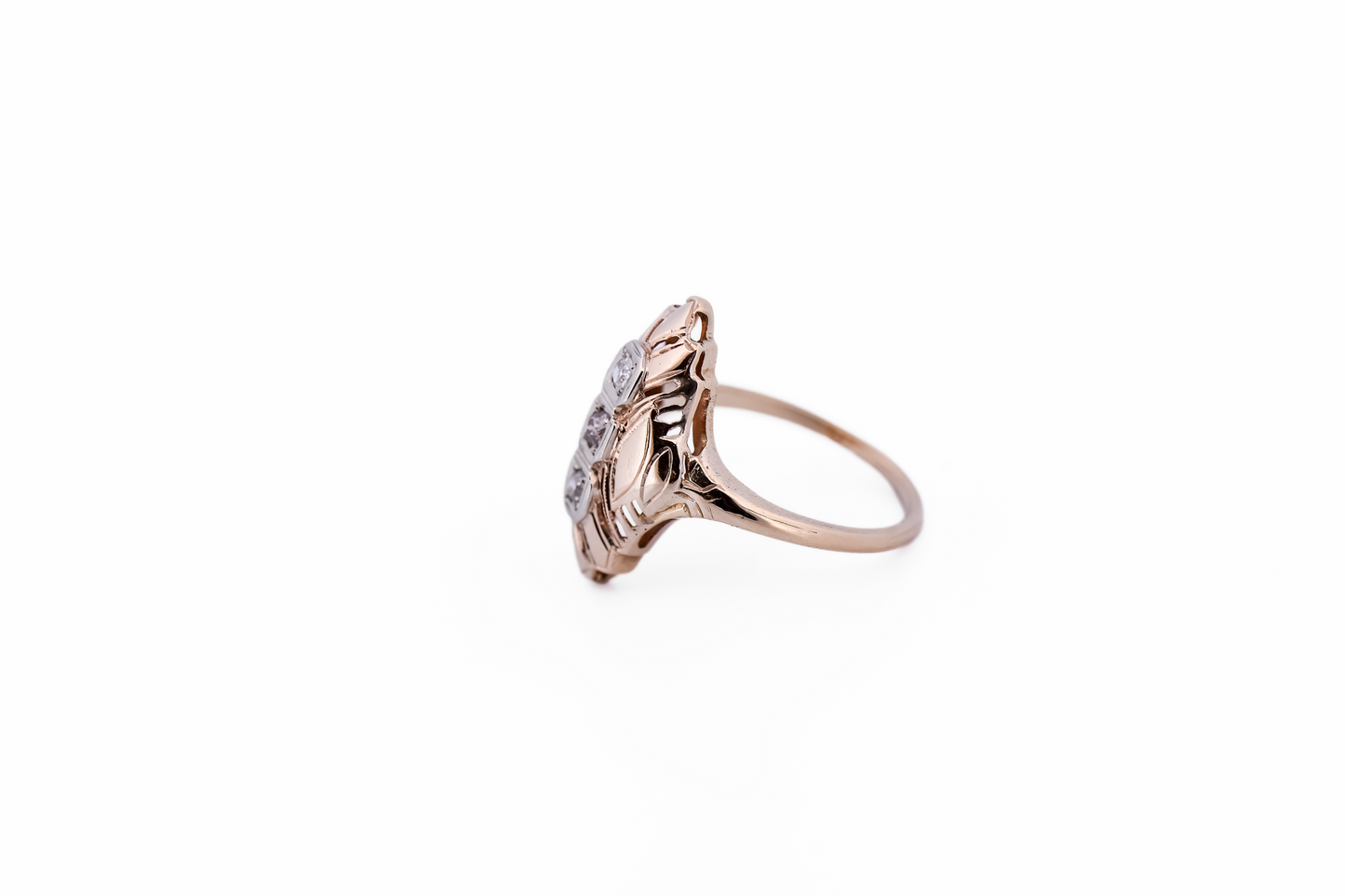 Art Deco Yellow Gold Dinner Ring with Champagne & White Diamonds