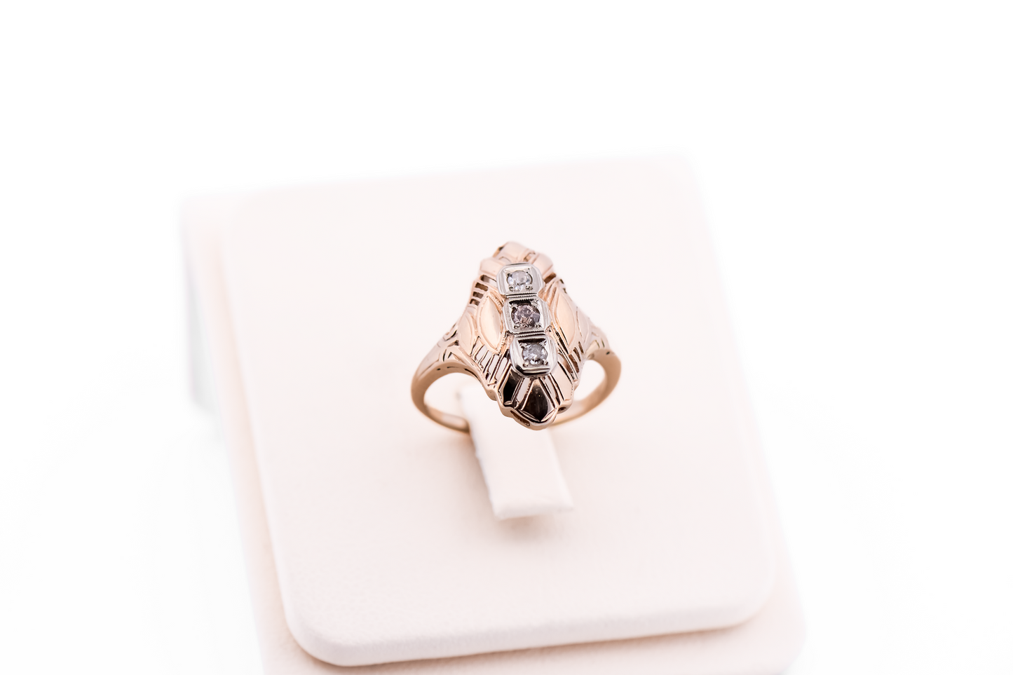 Art Deco Yellow Gold Dinner Ring with Champagne & White Diamonds