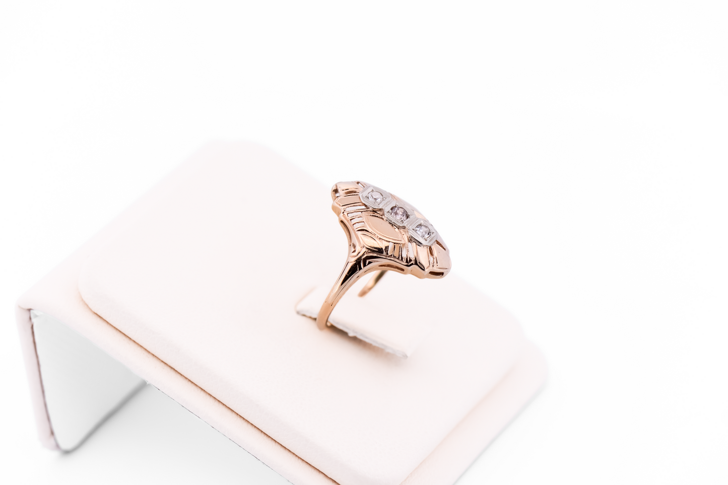 Art Deco Yellow Gold Dinner Ring with Champagne & White Diamonds